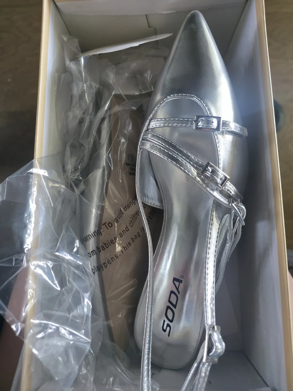 Soda Metallic Silver Pointed-Toe Slingback Heels